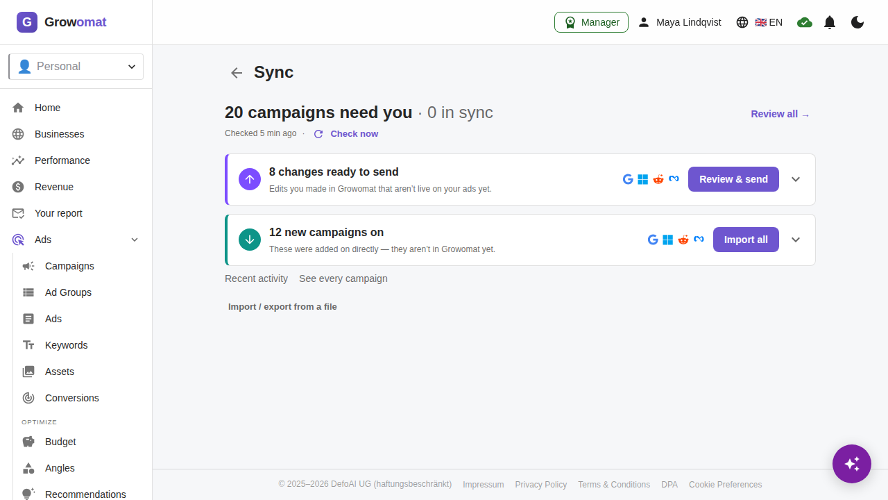 The sync overview: each platform's plan, and what was verified after the push